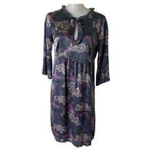 Odd Molly 100% Silk Lace Trim Floral Paisley Dress Womens Size 2 Blue Pink